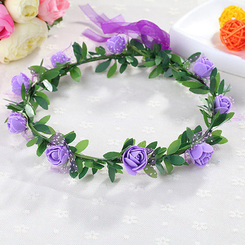Flower Tiara Girl Crown Headband Head Beach Bridal Flower Hair Comb Wedding Floral Bride Wreath Women Hair Garlands Pink Blue