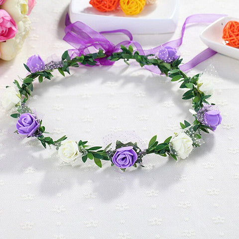 Flower Tiara Girl Crown Headband Head Beach Bridal Flower Hair Comb Wedding Floral Bride Wreath Women Hair Garlands Pink Blue