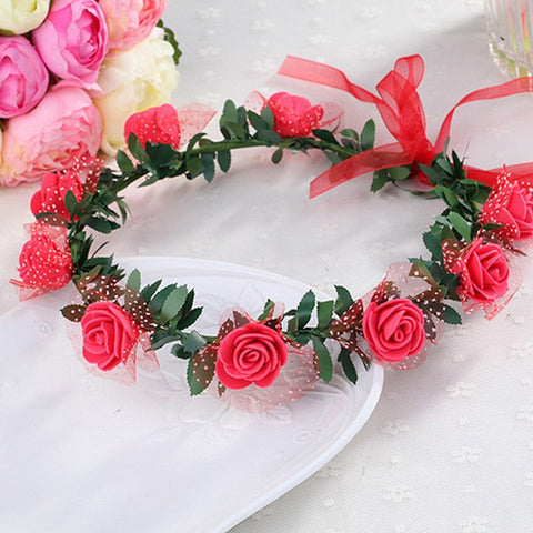 Flower Tiara Girl Crown Headband Head Beach Bridal Flower Hair Comb Wedding Floral Bride Wreath Women Hair Garlands Pink Blue