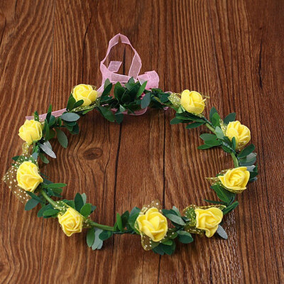 Flower Tiara Girl Crown Headband Head Beach Bridal Flower Hair Comb Wedding Floral Bride Wreath Women Hair Garlands Pink Blue