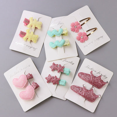 1Pack=2PCS Hot Sale Children New Hair Clips Cute Crown Flowers Safety Barrettes BB Clip Little Girls Gifts Kids Hair Accessories