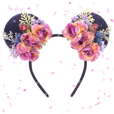 Gradient Peony Pine Nuts Flower Floral Crown Minnie Mouse Ear Flower Headband Girls Cat Ear Floral Hairband For Playground Party