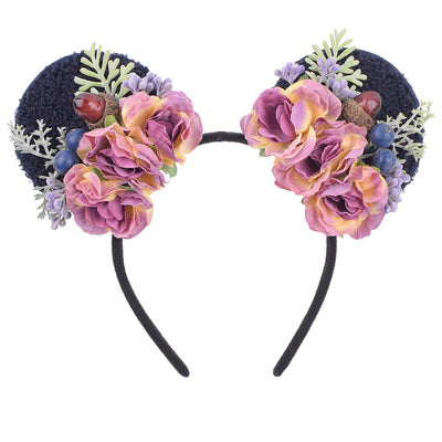 Gradient Peony Pine Nuts Flower Floral Crown Minnie Mouse Ear Flower Headband Girls Cat Ear Floral Hairband For Playground Party