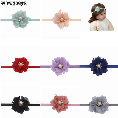 Baby 5cm Chic Flower Elastic Headband Crown Pearl Wedding Decoration Flower Photography Props infant Girls Hair Accessories