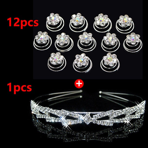 Crystal Hair Accessories for Women Wedding Bridal Bridesmaid Tiaras Crown Headbands Spiral Flower Hair Clips Hairpins Headdress