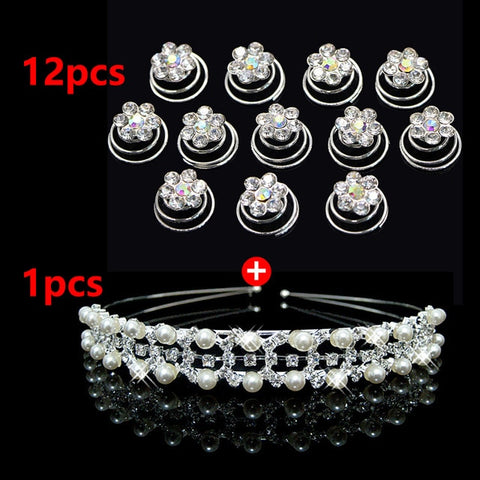 Crystal Hair Accessories for Women Wedding Bridal Bridesmaid Tiaras Crown Headbands Spiral Flower Hair Clips Hairpins Headdress