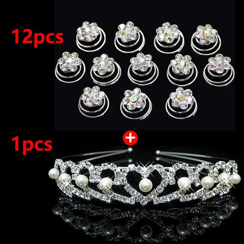 Crystal Hair Accessories for Women Wedding Bridal Bridesmaid Tiaras Crown Headbands Spiral Flower Hair Clips Hairpins Headdress