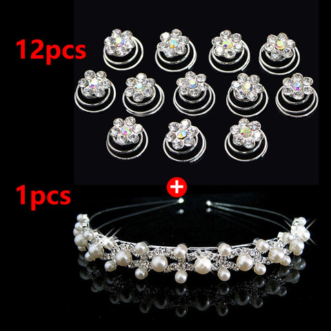 Crystal Hair Accessories for Women Wedding Bridal Bridesmaid Tiaras Crown Headbands Spiral Flower Hair Clips Hairpins Headdress