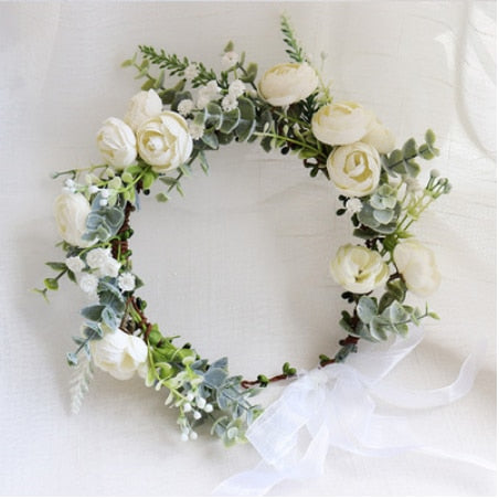 2019 Camellia Flower Wreath Crown Festival Headband Women Hair Accessories Headdress Girl Floral Garland Wedding Floral Headwear