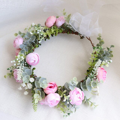 2019 Camellia Flower Wreath Crown Festival Headband Women Hair Accessories Headdress Girl Floral Garland Wedding Floral Headwear