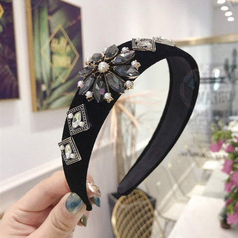 CN Baroque Crystal Flower Diamond Hairband Rhinestone Pearl Crown Hairhoop Retro Wide Headbands For Girls Women Hair Accessories