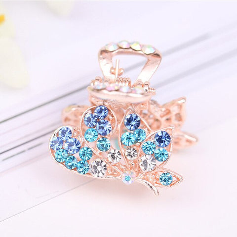 Hot Sale Flying Buterfly Hairpins Flowers 1PC Crown Peacock Crtstal Barrette Zircon Hair Accessories Bowknot Candy Colors
