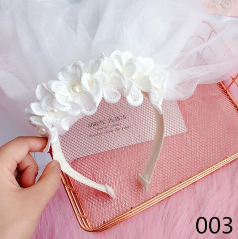 Flower girl multi-layer colored yarn crown hair band children pearl head band wedding and birthday accessories photography props