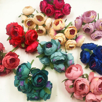 6 PCS (5 cm/flower) artificial silk camellia spathe wedding bouquet vase decoration style restoring ancient ways of DIY garland