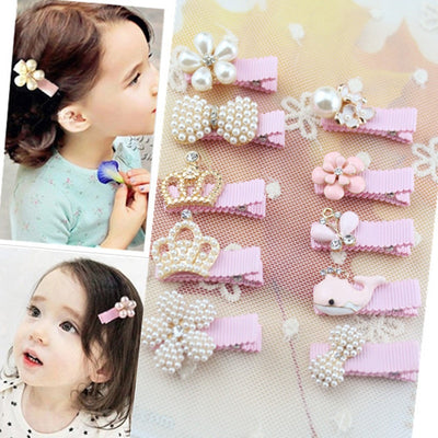 1 PC  Girl Pearl Crown Flower Hair Clip Boutique Hair Accessories Princess Hairpins For Children Kids Fashion Headwear