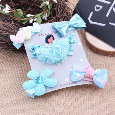 LOEEL 5Pcs/Lot New Children Headwear Set Cartoon Frozen Princess Barrette Cotton Crown Flower Bowknot Hairpin Girls Headdress