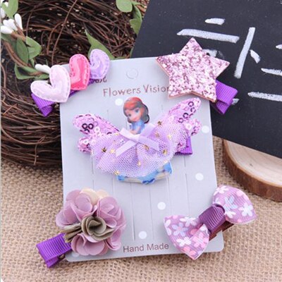 LOEEL 5Pcs/Lot New Children Headwear Set Cartoon Frozen Princess Barrette Cotton Crown Flower Bowknot Hairpin Girls Headdress