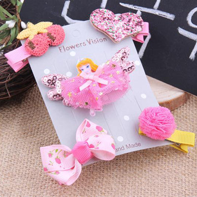 LOEEL 5Pcs/Lot New Children Headwear Set Cartoon Frozen Princess Barrette Cotton Crown Flower Bowknot Hairpin Girls Headdress