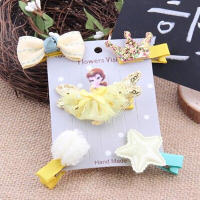 LOEEL 5Pcs/Lot New Children Headwear Set Cartoon Frozen Princess Barrette Cotton Crown Flower Bowknot Hairpin Girls Headdress