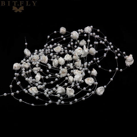 5 Meters Rose Artificial Pearls Beads Chain Garland DIY Wedding Party Favor Bride Head Bouquet Decoration Pink /Beige/White/Blue