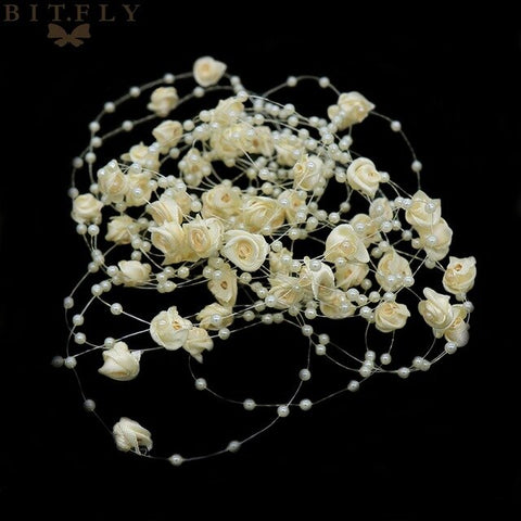 5 Meters Rose Artificial Pearls Beads Chain Garland DIY Wedding Party Favor Bride Head Bouquet Decoration Pink /Beige/White/Blue