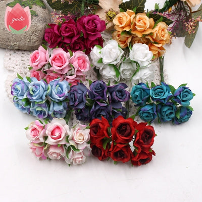 6pcs 3cm Silk Handmade Rose Artificial Flowers For Wedding Party Home Box Decoration DIY Marriage Rosa Corsage Garland Supplies