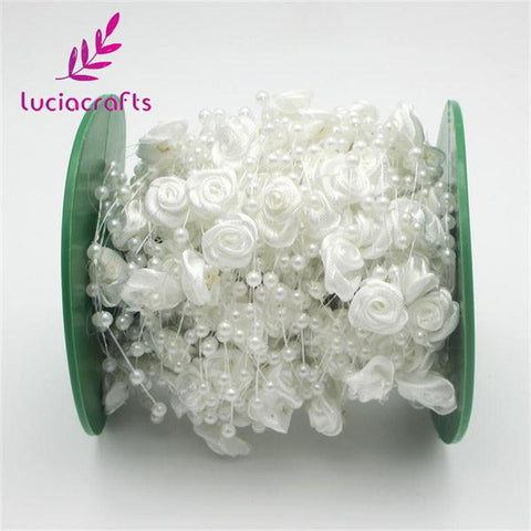 5m/Lot 4mm Fishing Line Artificial Pearls Beads With Flower Chain Garland For For Wedding Bridal Bouquet Decoration C0505