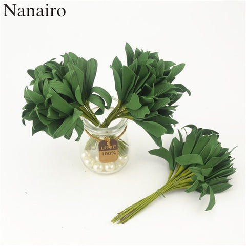 20pcs Green Christmas Pe Leaves Artificial Flower  For Wedding Decoration Garland Rose Leaf Decorative cheap Craft Fake Flowers