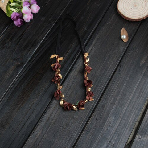 New Fashion Lovely Girl Boy Rose Flower Wreath Gold Crown Headband Floral Garlands Hairband Headdress Hair Accessories