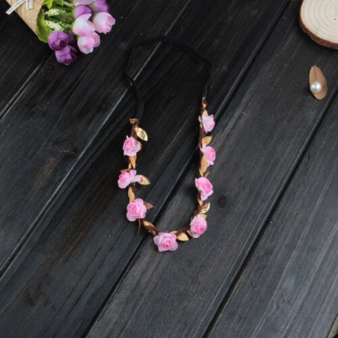 New Fashion Lovely Girl Boy Rose Flower Wreath Gold Crown Headband Floral Garlands Hairband Headdress Hair Accessories