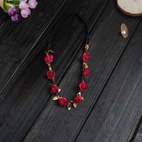 New Fashion Lovely Girl Boy Rose Flower Wreath Gold Crown Headband Floral Garlands Hairband Headdress Hair Accessories