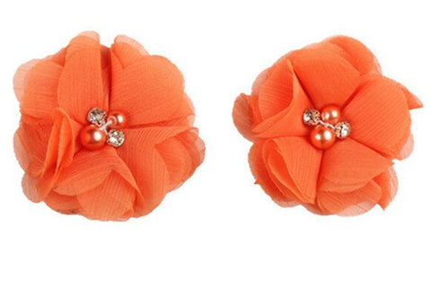 2pcs Lovely Girls Mini Chiffon Flowers with Pearl Rhinestone Center Hair Clips Lace Flower for Hair Accessories