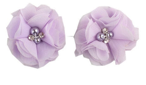 2pcs Lovely Girls Mini Chiffon Flowers with Pearl Rhinestone Center Hair Clips Lace Flower for Hair Accessories