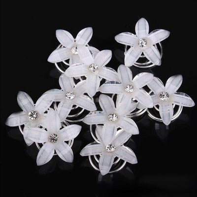 12pcs White Crystal Rhinestone Flower Swirl Spiral Wedding Twist Coils Hair Pins Clip Women Hair Jewelry Girls Accessories