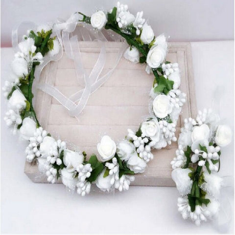Handmade party festival foam floral hair accessories artificial flower women girl wedding wreath crown garland handwrist sets