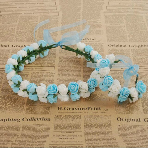 Handmade party festival foam floral hair accessories artificial flower women girl wedding wreath crown garland handwrist sets