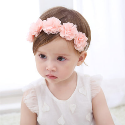 Baby Flower Crown Headband Chiffon Flower Wreath Pink Ribbon Hair Bands Children Girls Handmade DIY Headwear Hair Accessories