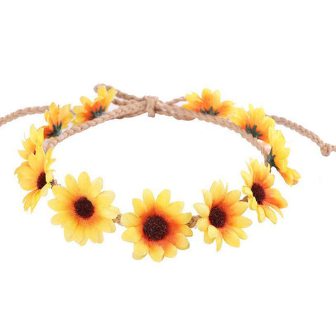 Haimeikang Girls Headbands Sun Flower Crown Hair Band for Bridal Wedding Headwear Daisy Floral Hat Cap Accessories