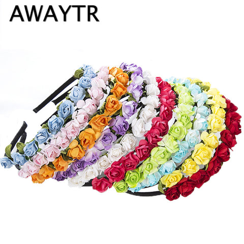 AWAYTR Cute Rose Flower Crown Festival Headband Headwear Wedding Garland Floral Hairband Accessories