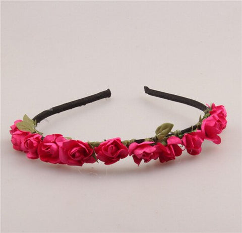 AWAYTR Cute Rose Flower Crown Festival Headband Headwear Wedding Garland Floral Hairband Accessories