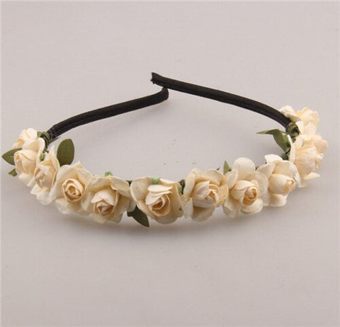 AWAYTR Cute Rose Flower Crown Festival Headband Headwear Wedding Garland Floral Hairband Accessories