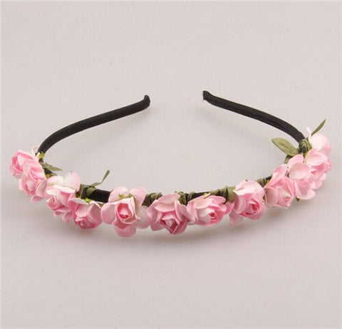 AWAYTR Cute Rose Flower Crown Festival Headband Headwear Wedding Garland Floral Hairband Accessories