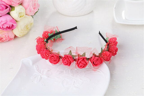 AWAYTR Cute Rose Flower Crown Festival Headband Headwear Wedding Garland Floral Hairband Accessories