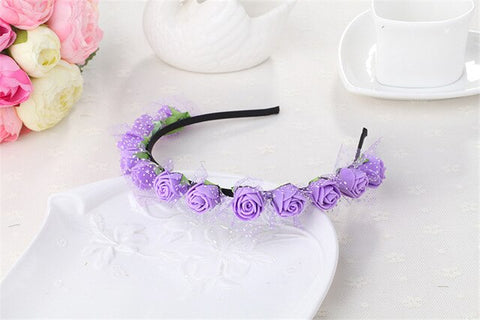 AWAYTR Cute Rose Flower Crown Festival Headband Headwear Wedding Garland Floral Hairband Accessories