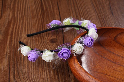 AWAYTR Cute Rose Flower Crown Festival Headband Headwear Wedding Garland Floral Hairband Accessories