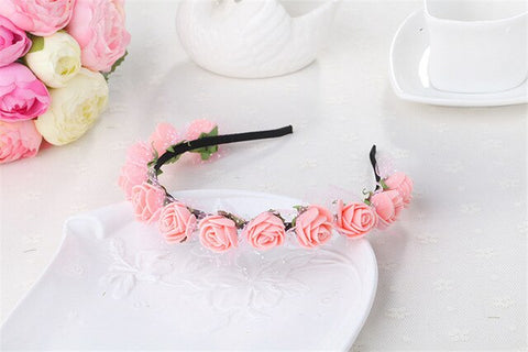 AWAYTR Cute Rose Flower Crown Festival Headband Headwear Wedding Garland Floral Hairband Accessories