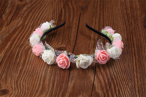 AWAYTR Cute Rose Flower Crown Festival Headband Headwear Wedding Garland Floral Hairband Accessories