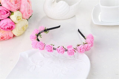 AWAYTR Cute Rose Flower Crown Festival Headband Headwear Wedding Garland Floral Hairband Accessories