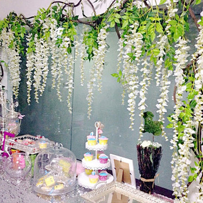 silk wisteria white artificial flowers vine ivy plant fake tree garland hanging flower wedding decor for hotel home decoration