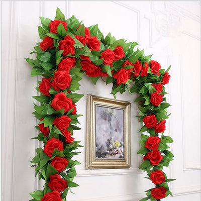 250CM/lot Silk Roses Ivy Vine with Green Leaves For Home Wedding Decoration Fake leaf diy Hanging Garland Artificial Flowers